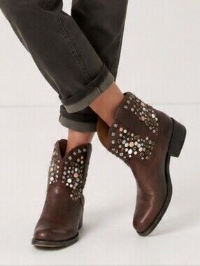 ZIGIny Stud Brown Leather ankle boots in box